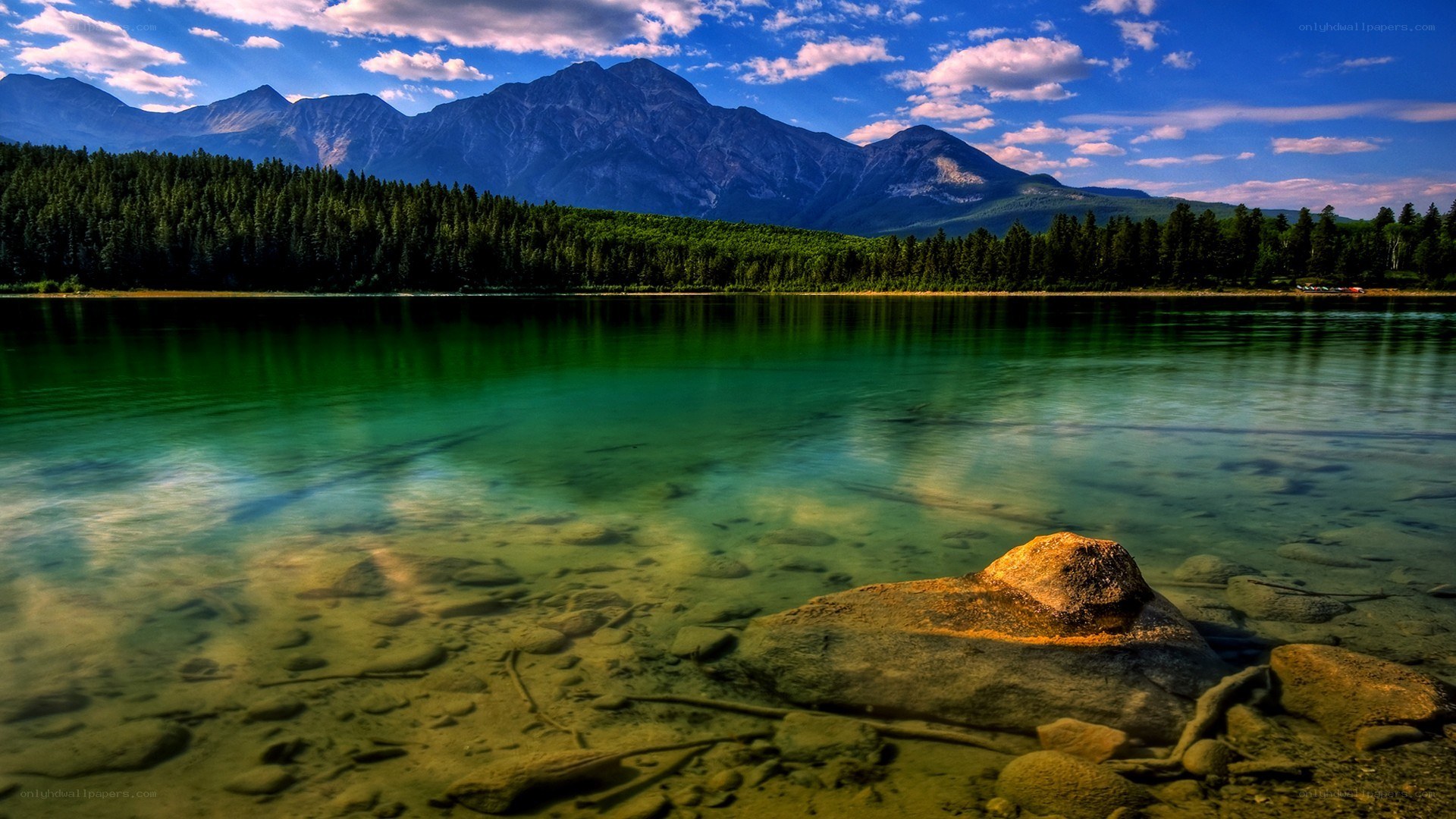Mountain lake with clear water