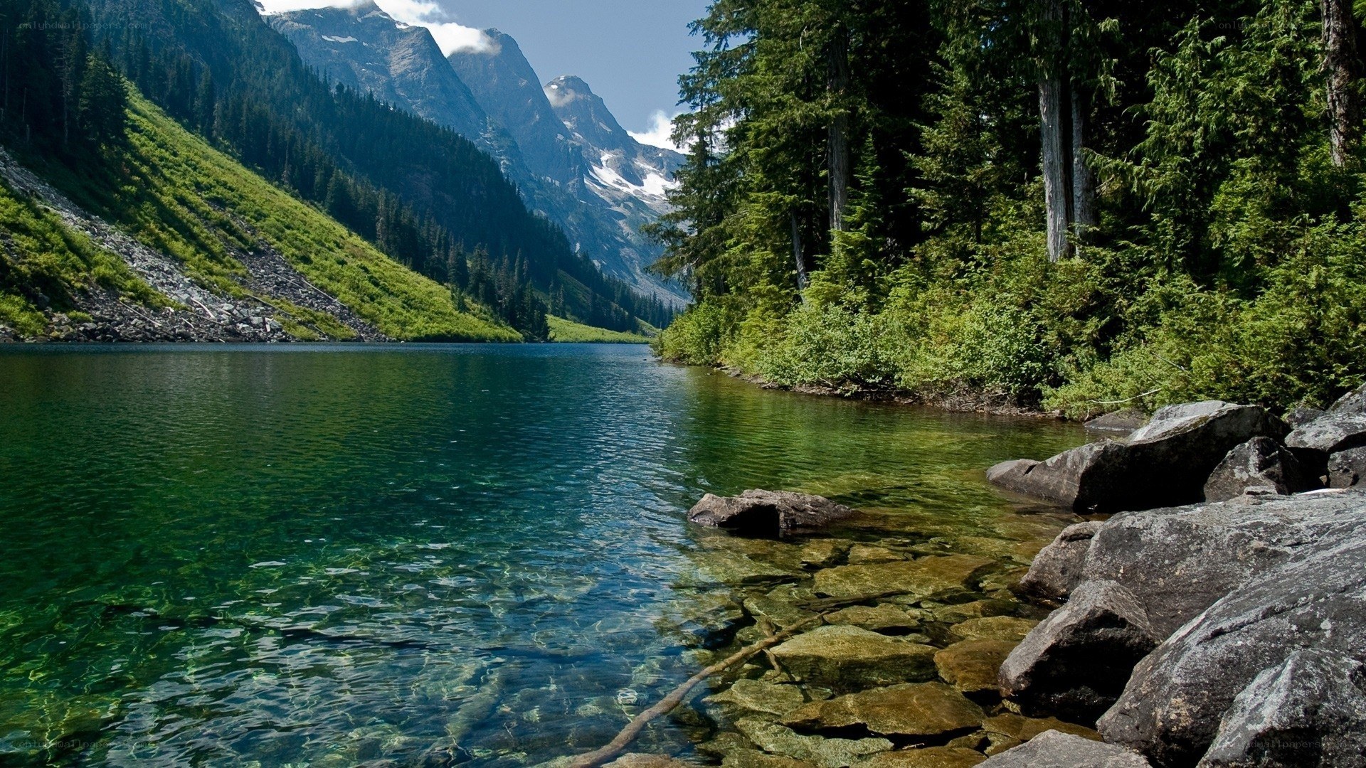 Mountain lake with clear water