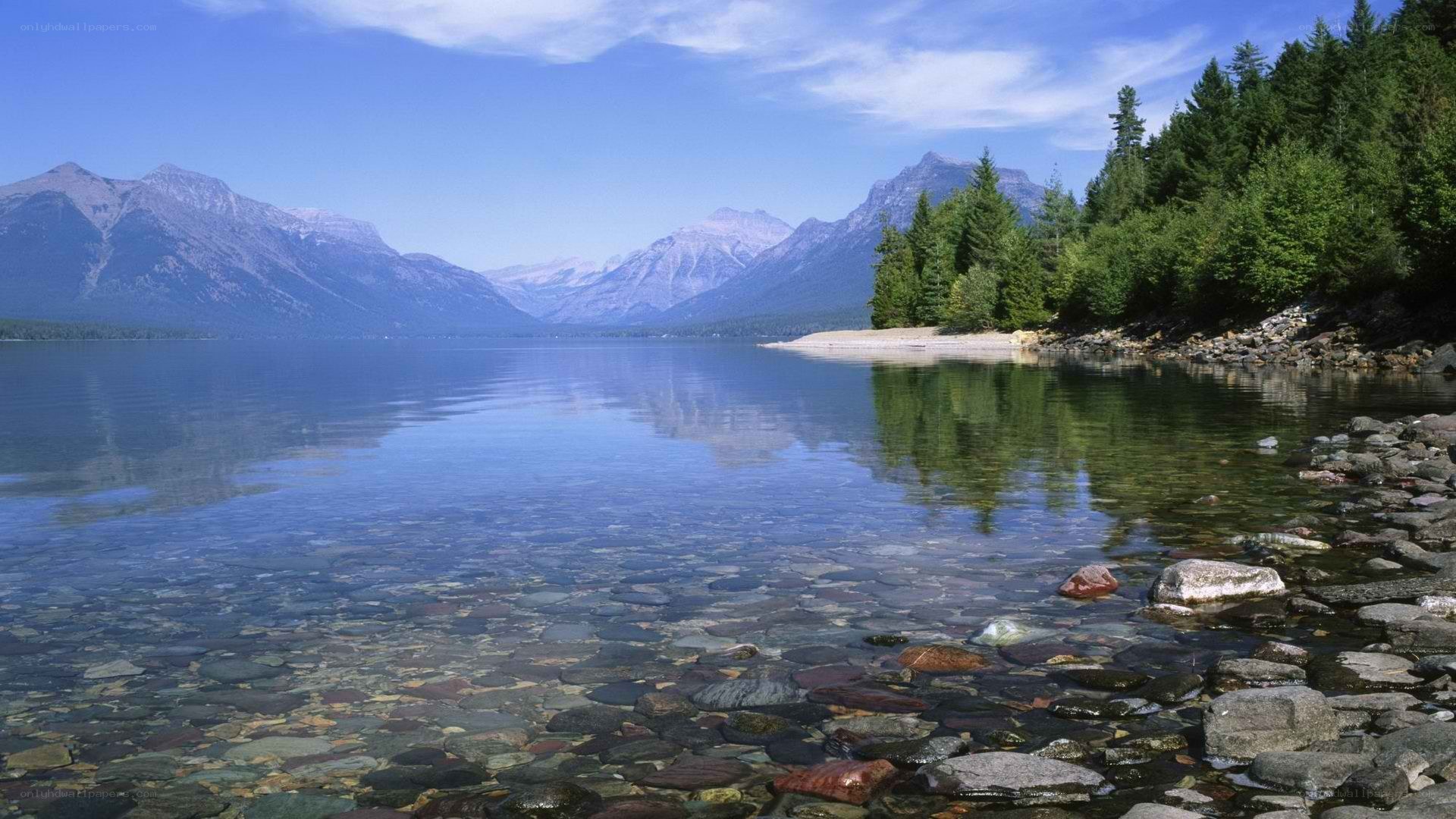 Mountain lake with clear water
