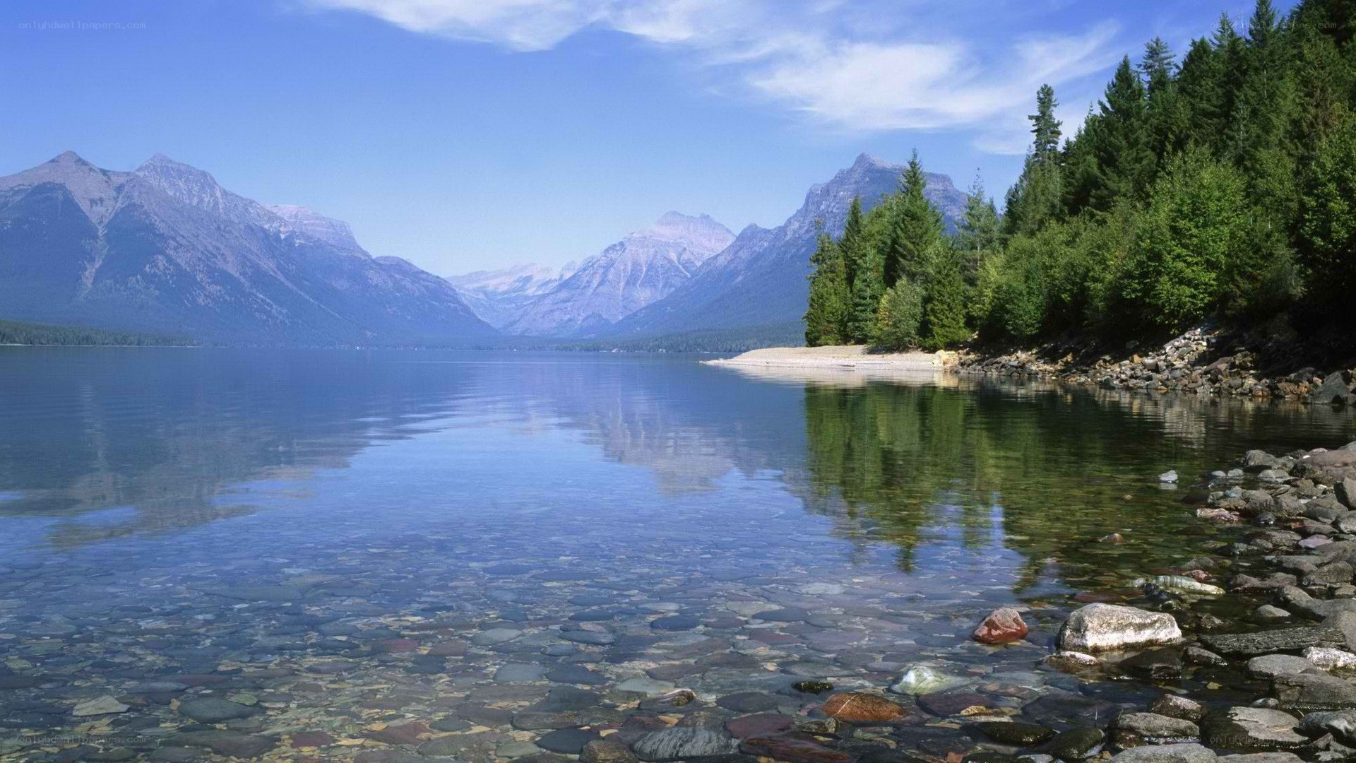 Mountain lake with clear water