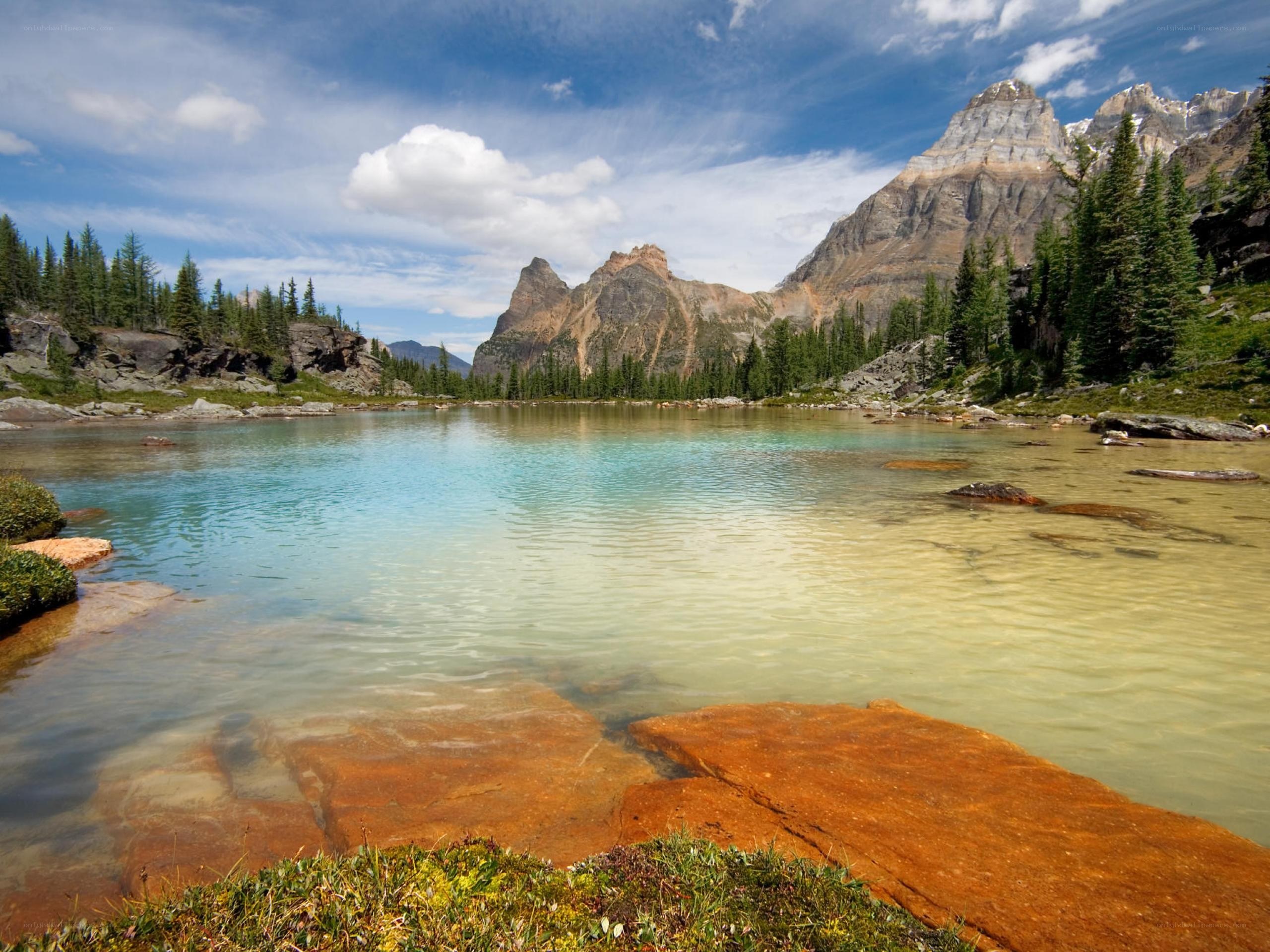 Mountain lake with clear water