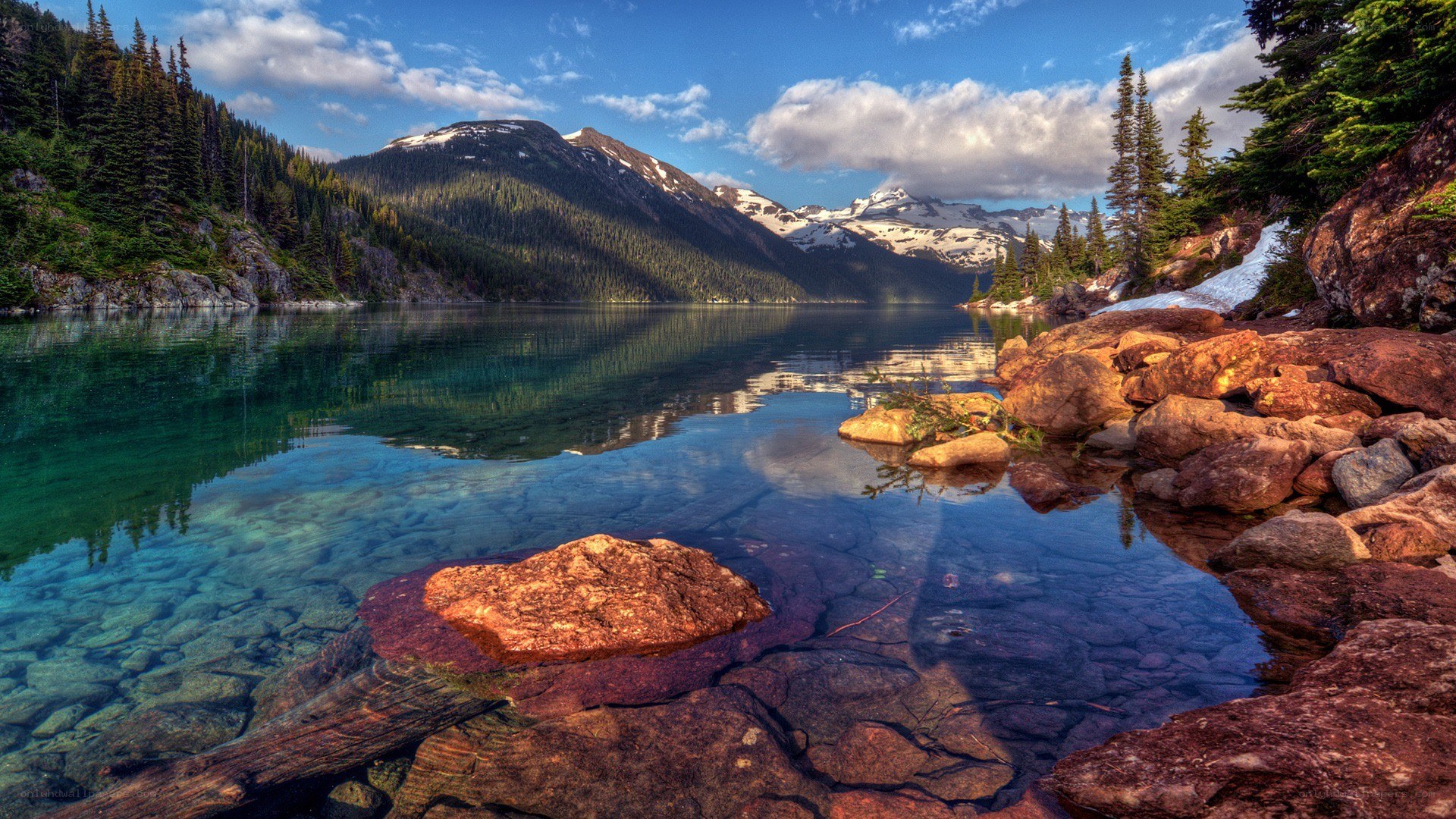Mountain lake with clear water