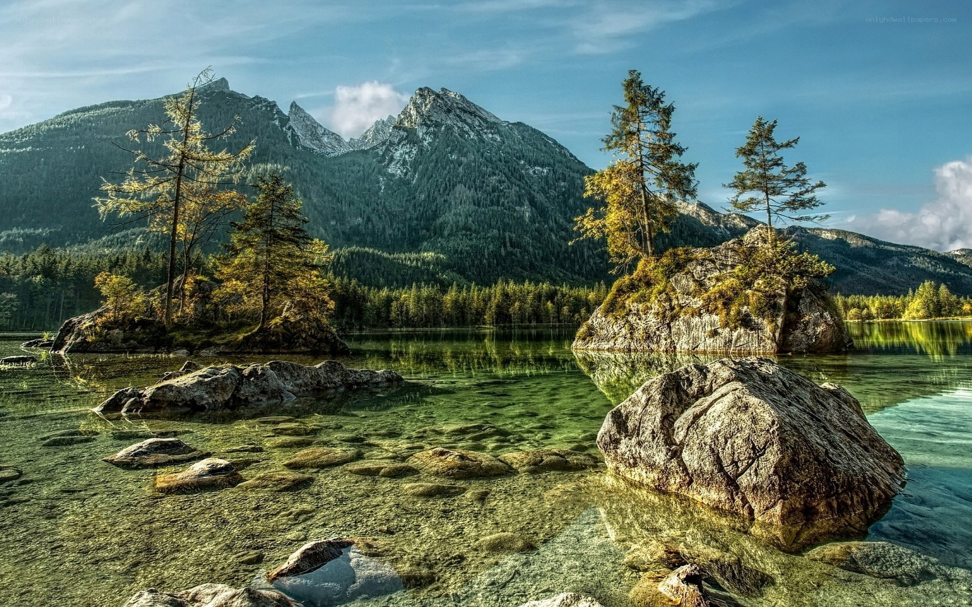 Mountain lake with clear water