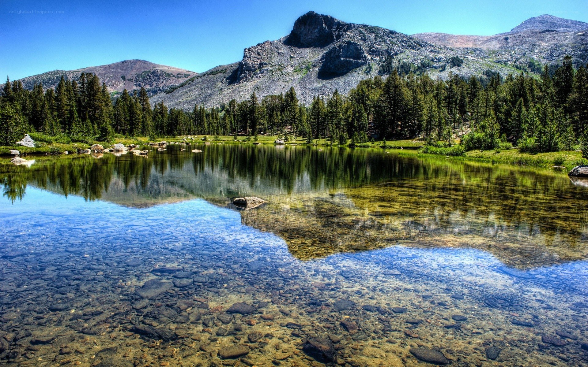 Mountain lake with clear water