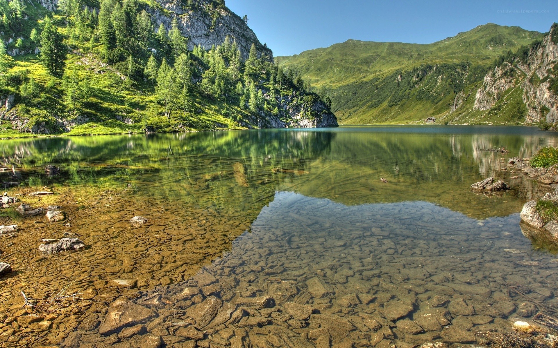 Mountain lake with clear water
