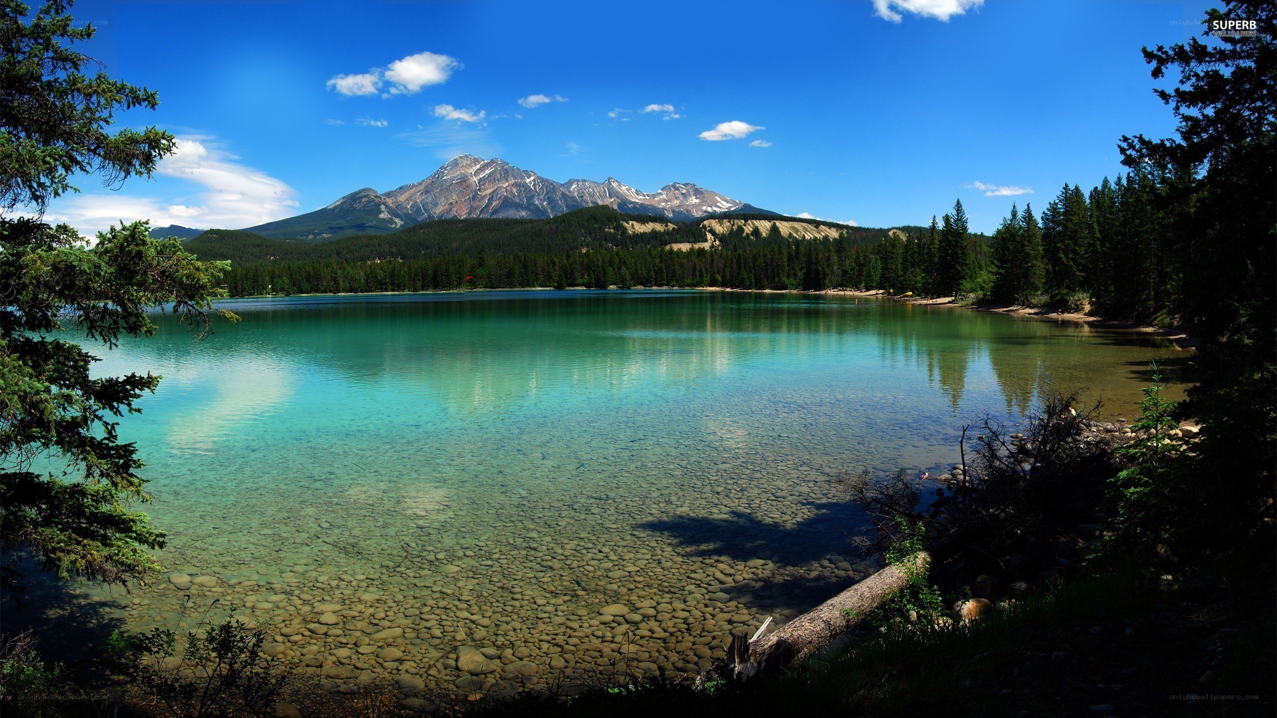 Mountain lake with clear water