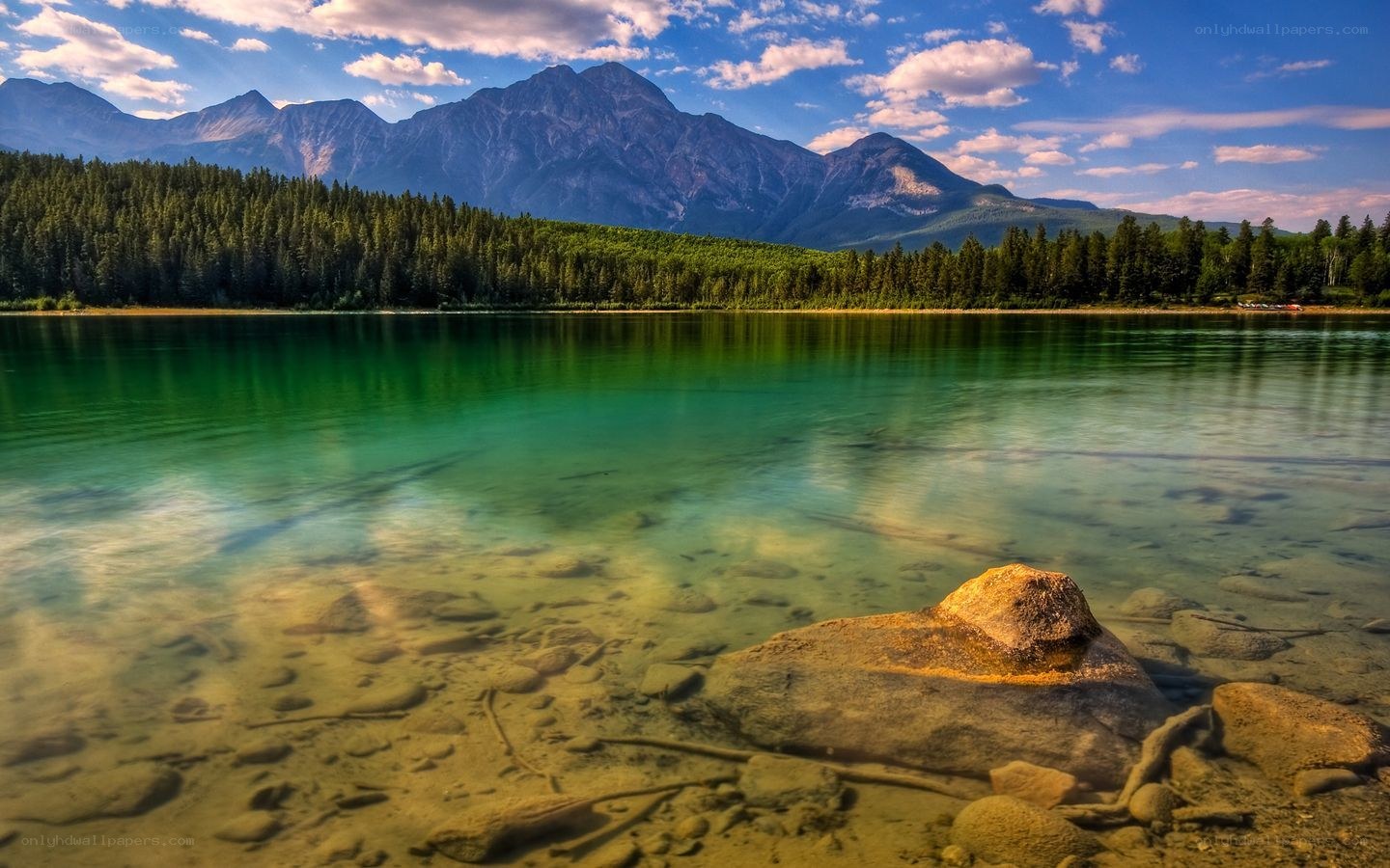 Mountain lake with clear water