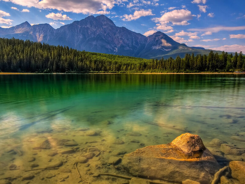 Mountain lake with clear water
