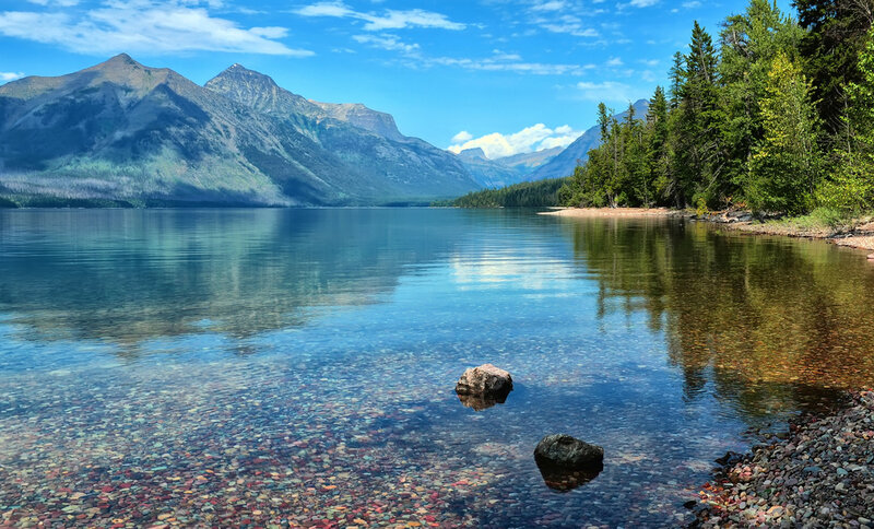 Mountain lake with clear water