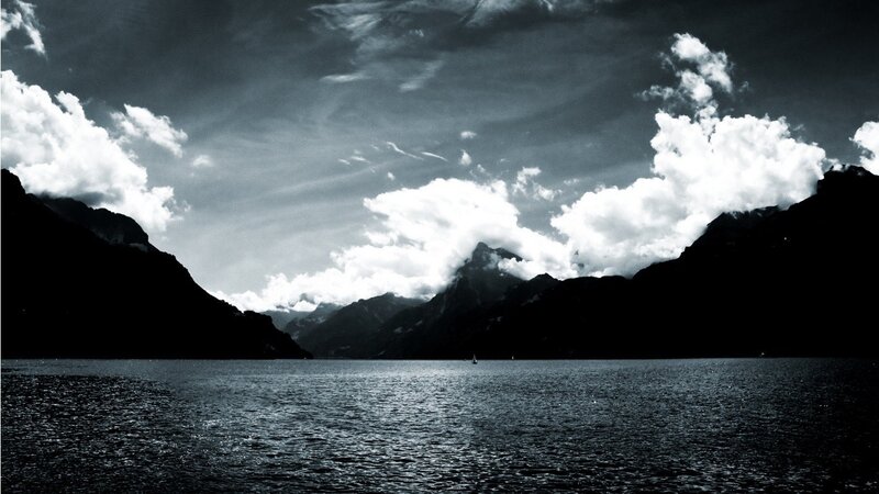 Mountain lake with clouds