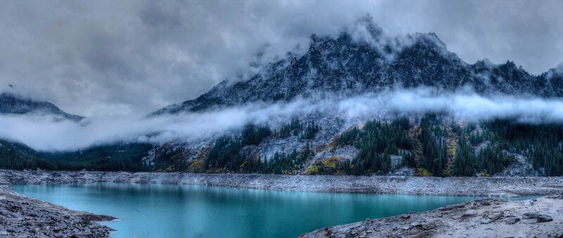 Mountain Lake with Clouds — Blue