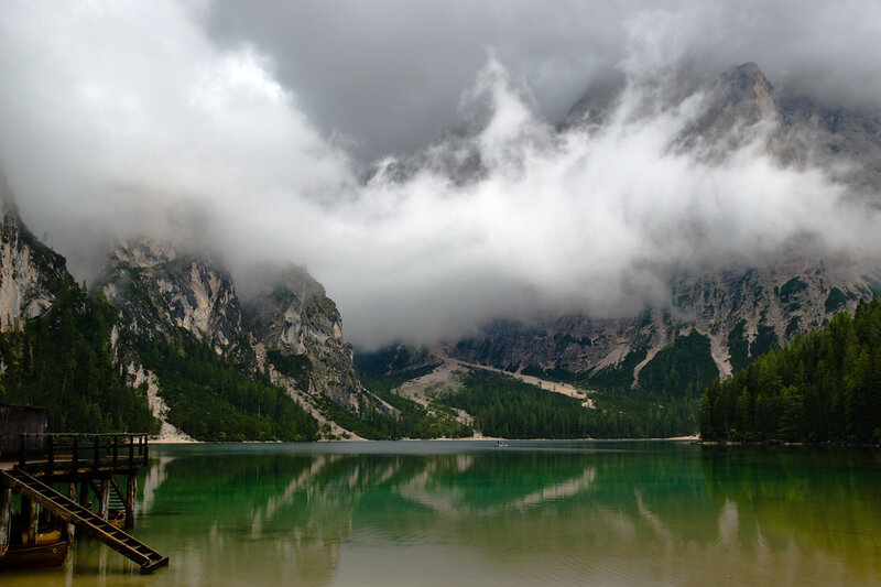 Mountain Lake with Clouds — Green, Dramatic, Photograph