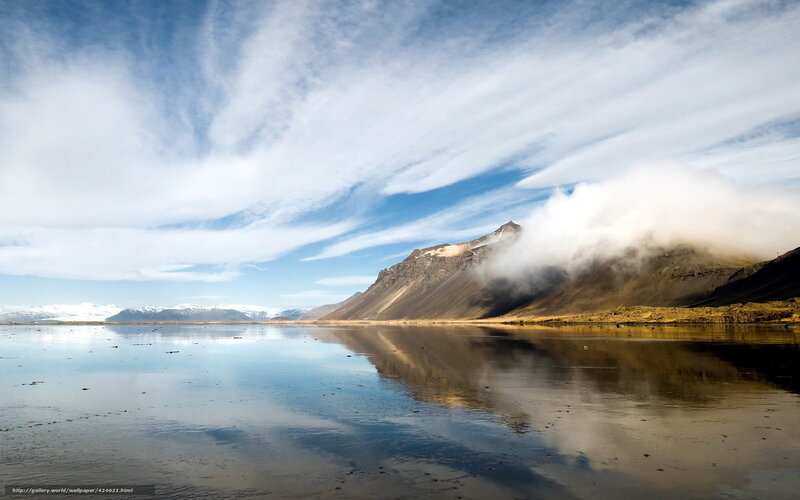 Mountain lake with clouds