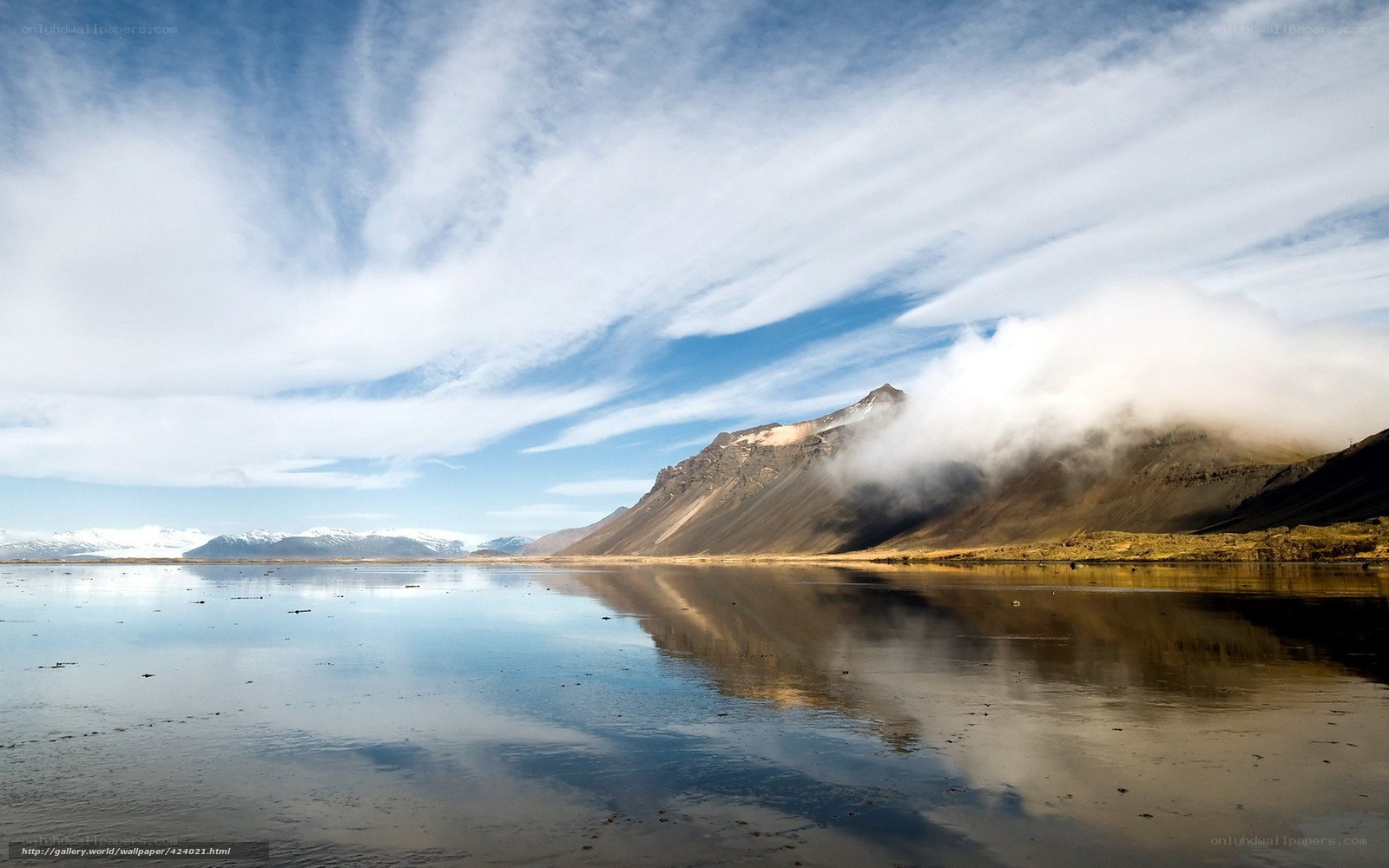 Mountain lake with clouds