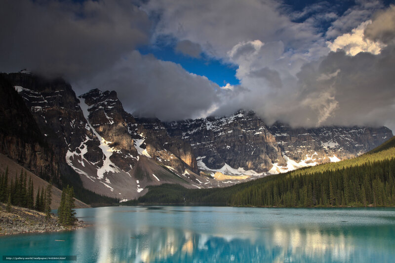Mountain lake with cloudy sky