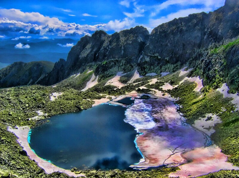 Mountain Lake with Colorful Shore