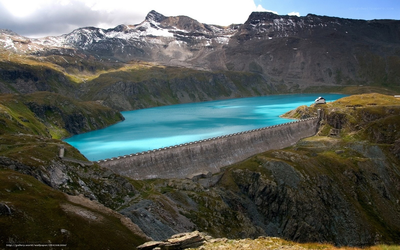 Mountain lake with dam