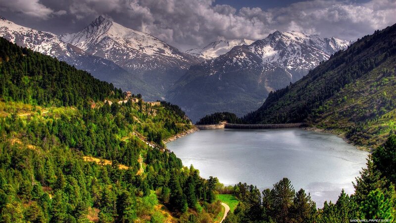 Mountain Lake with Dam — Green, Dramatic, Afternoon