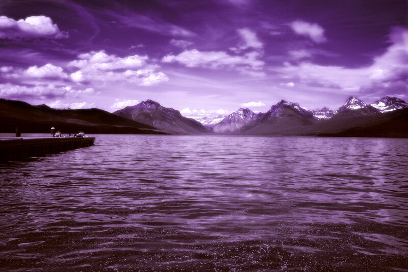 Mountain Lake with Dock — Purple