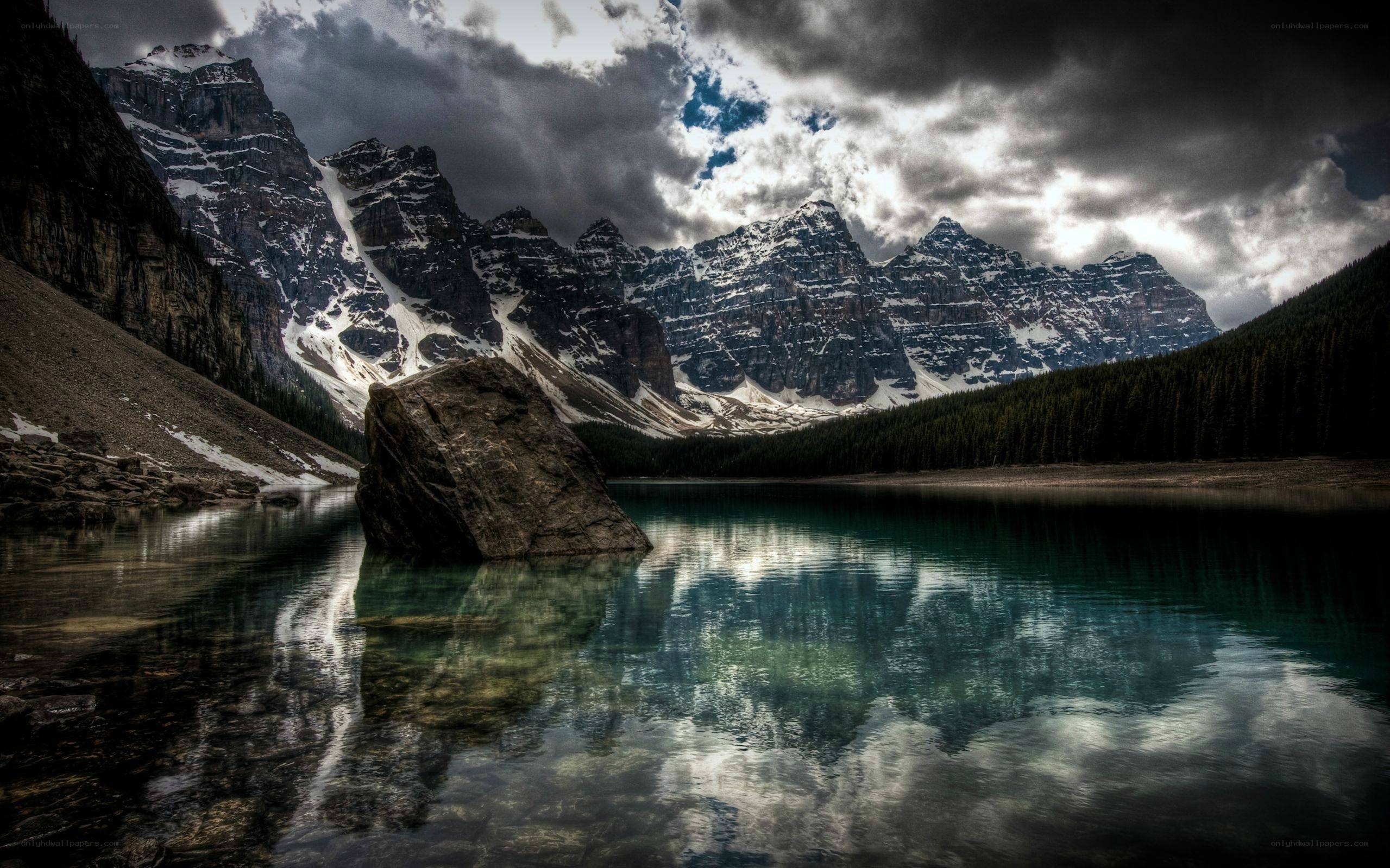 Mountain lake with dramatic sky
