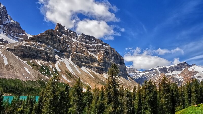 Mountain lake with evergreen forest