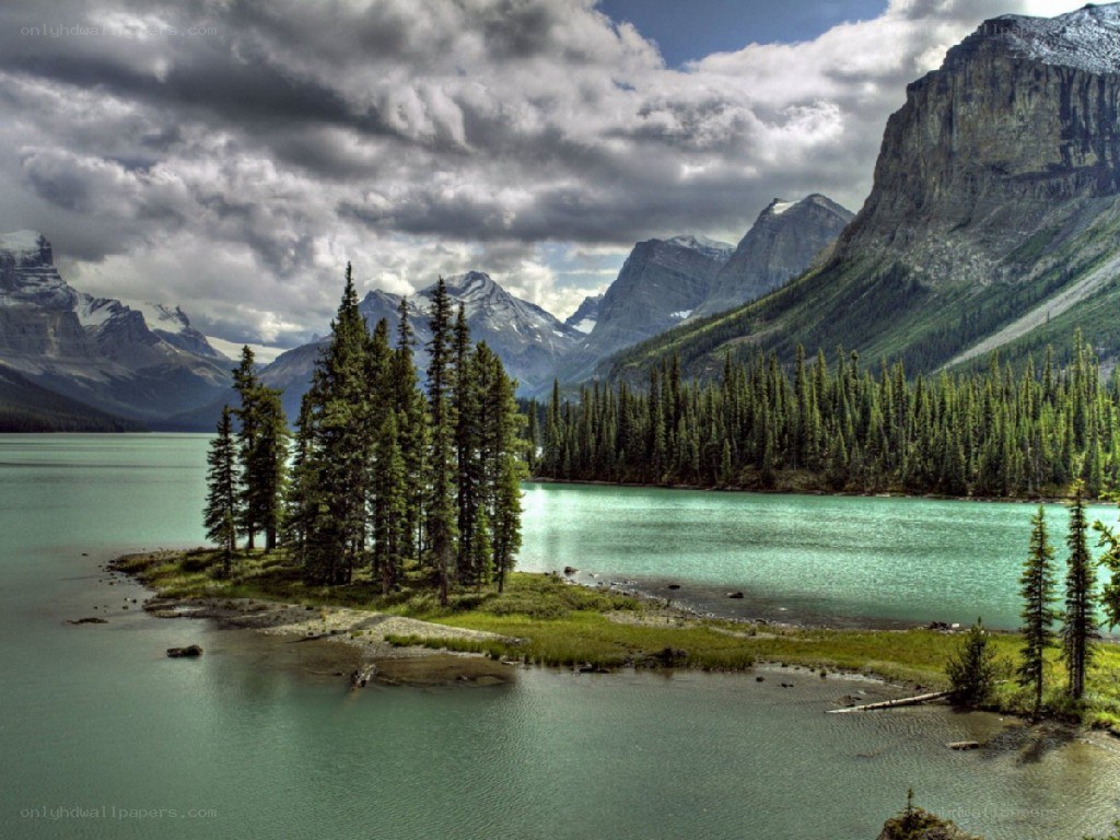 Mountain lake with evergreen trees