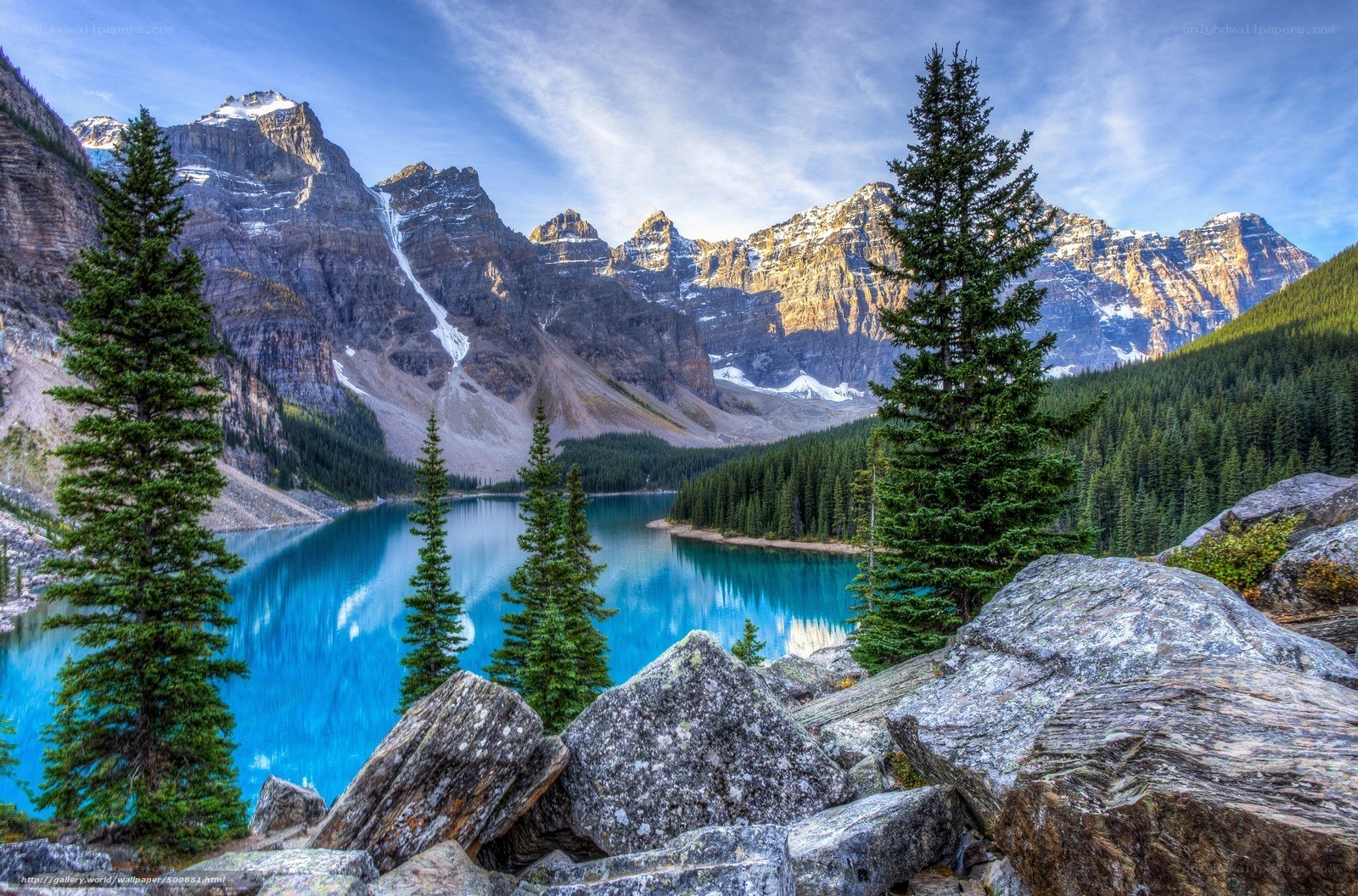 Mountain lake with evergreen trees