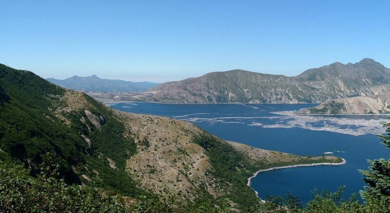 Mountain lake with floating ice