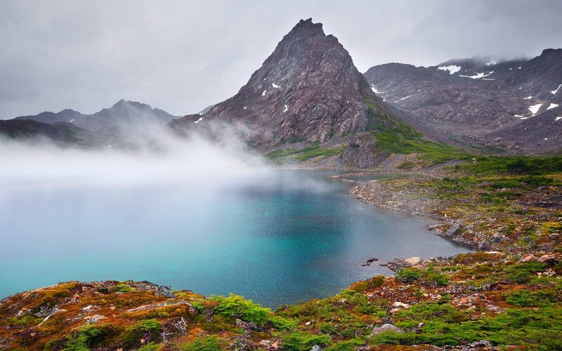 Mountain Lake with Fog — Blue, Misty