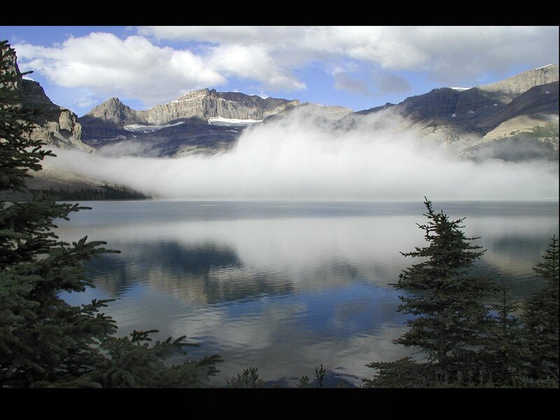 Mountain Lake with Fog — Blue