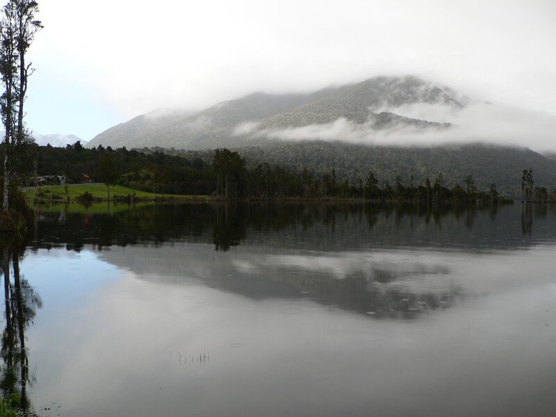 Mountain Lake with Fog — Green