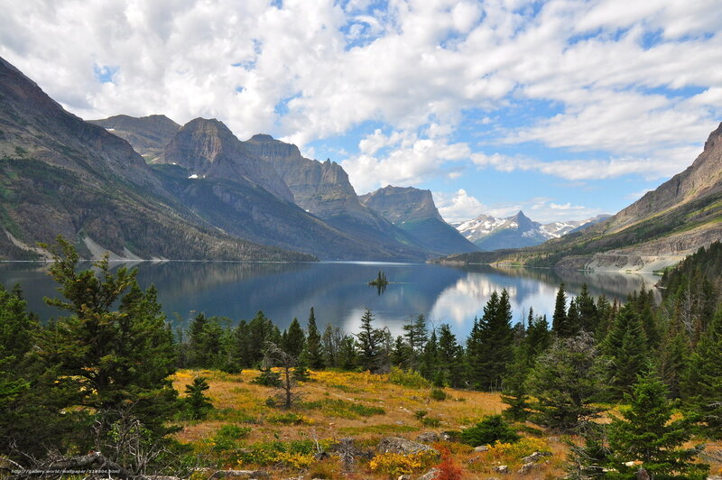 Mountain lake with forest