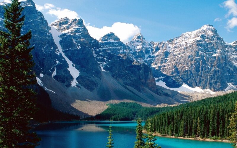 Mountain lake with forest