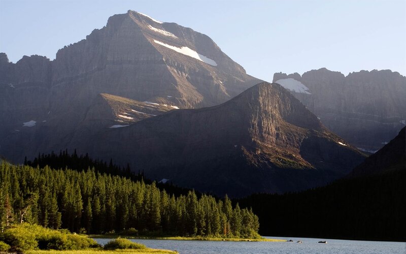 Mountain lake with forest