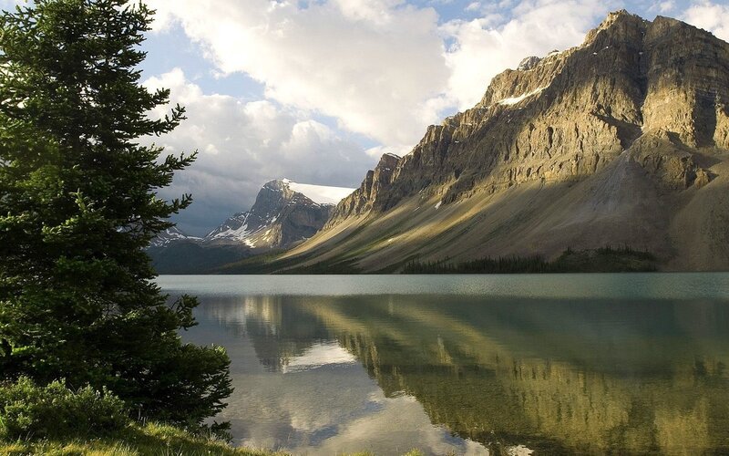 Mountain lake with forest