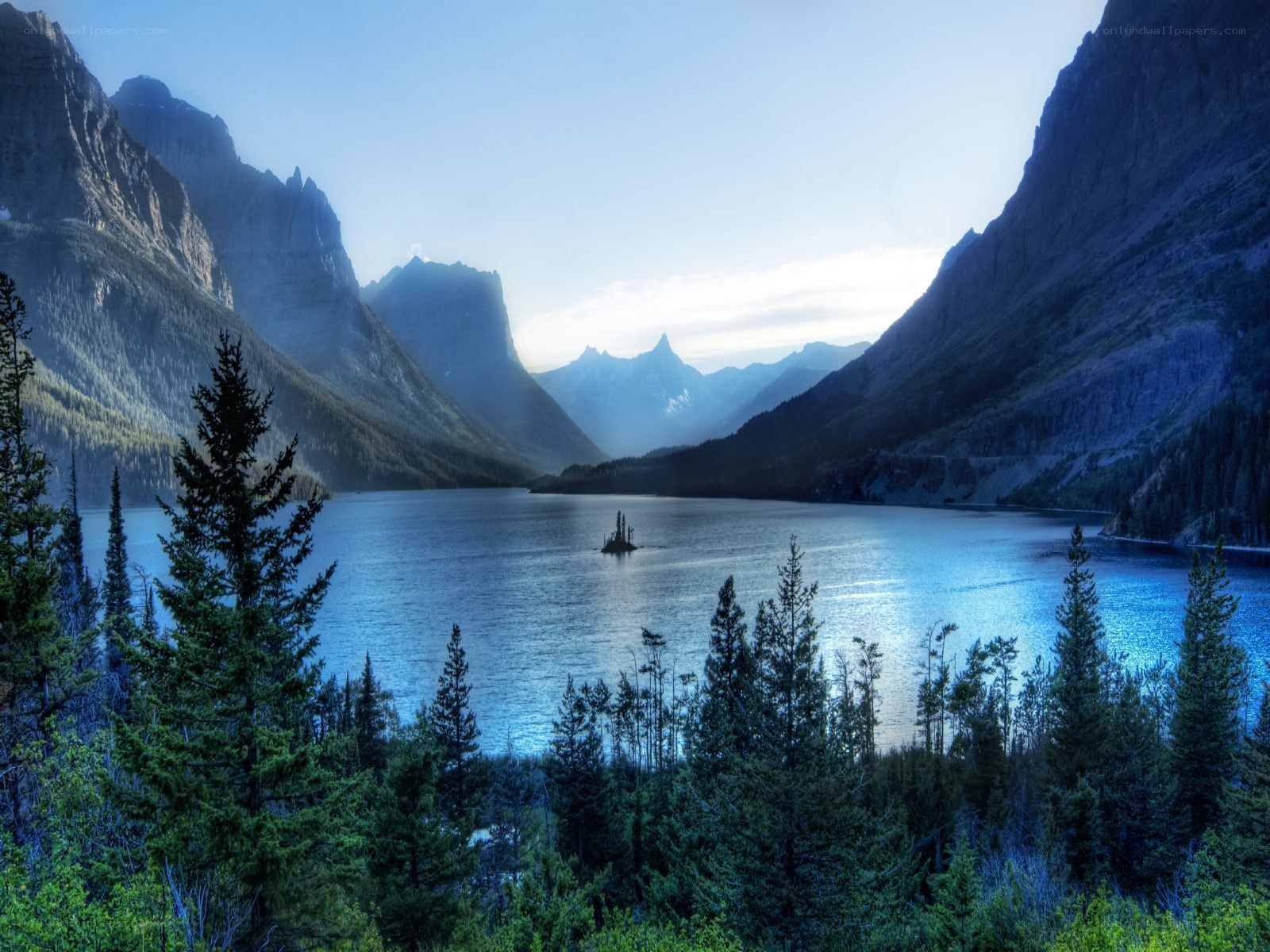Mountain lake with forest