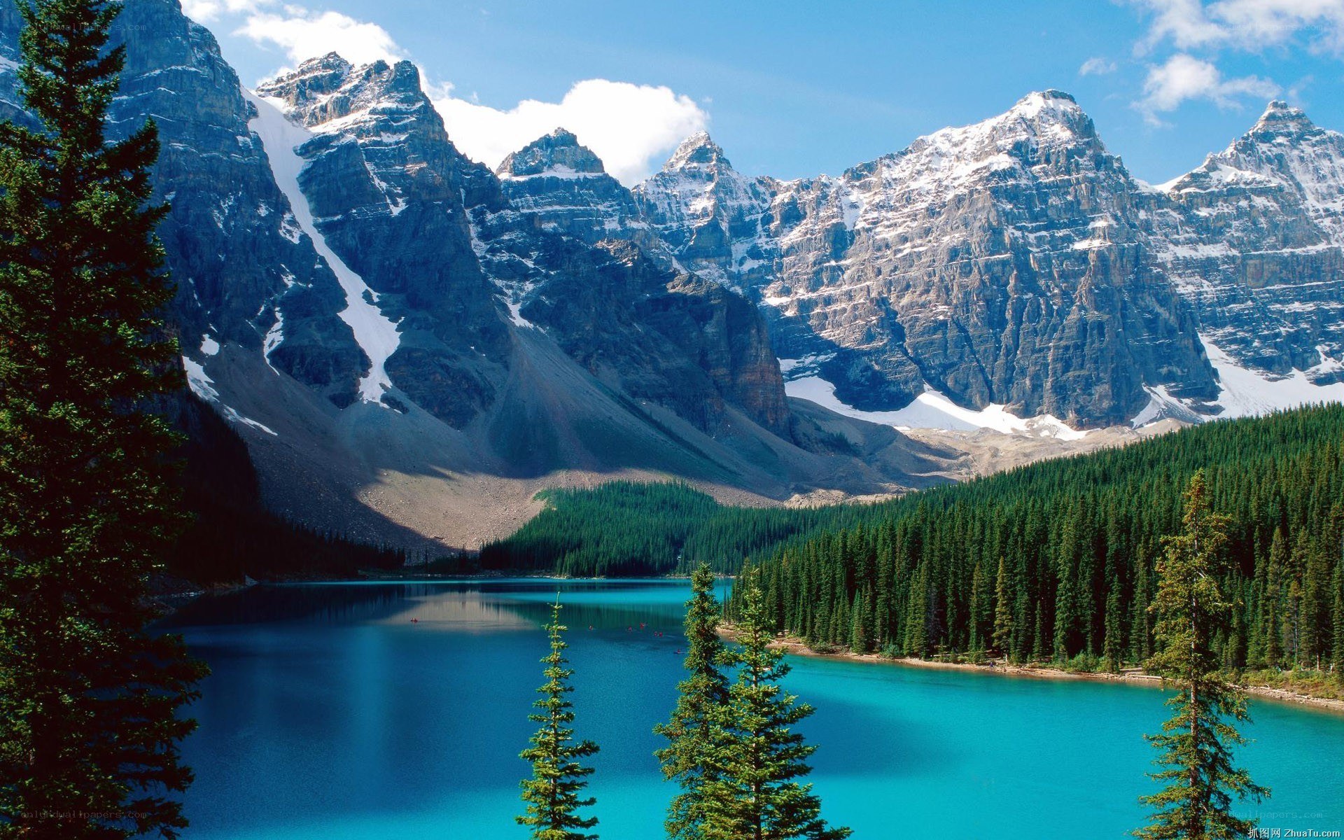 Mountain lake with forest