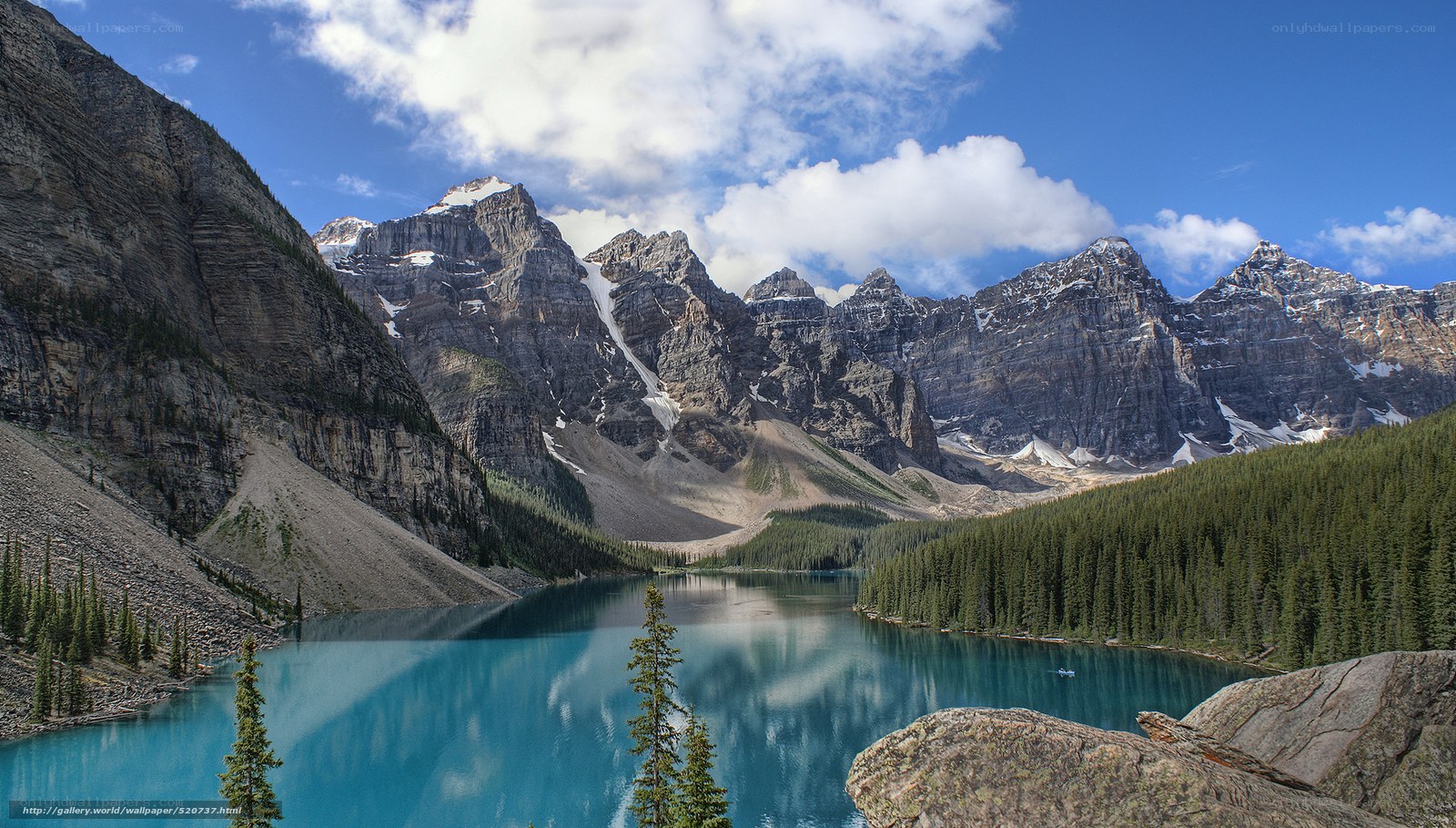 Mountain lake with forest and peaks