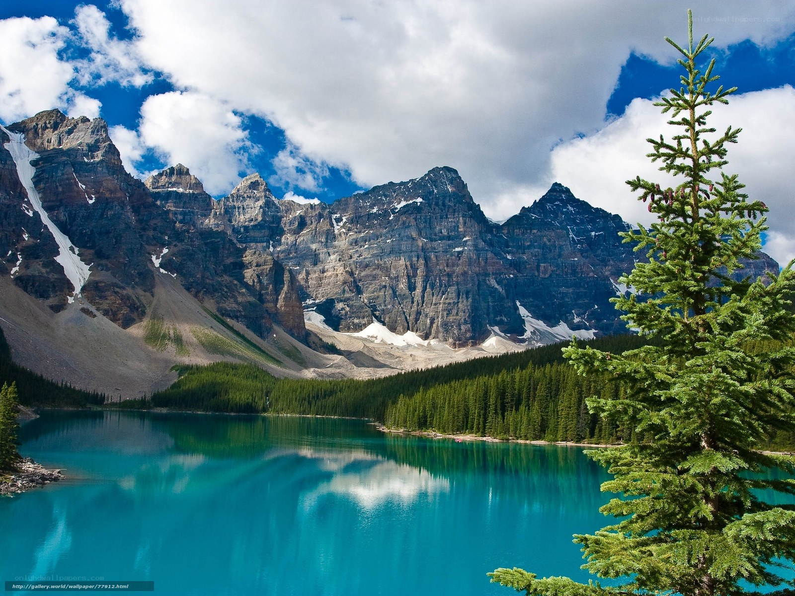 Mountain lake with forest and peaks