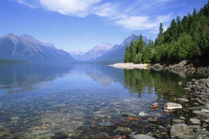 Mountain Lake with Forest — Blue, Serene, Afternoon, Photograph, Mountains, Trees