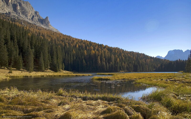 Mountain Lake with Forest — Blue, Serene, Autumn