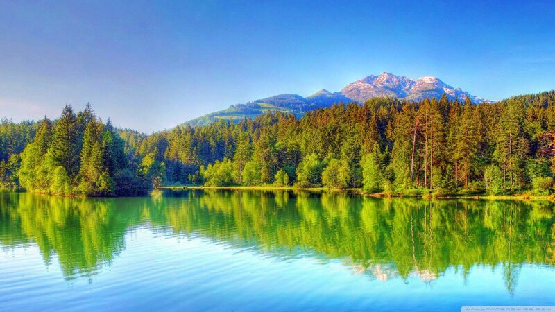 Mountain Lake with Forest — Blue