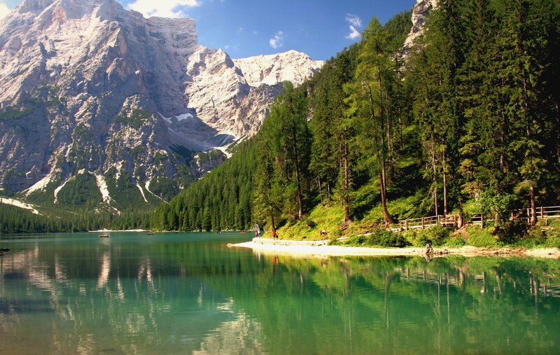 Mountain Lake with Forest — Green, Serene, Afternoon, Photograph, Mountains, Trees
