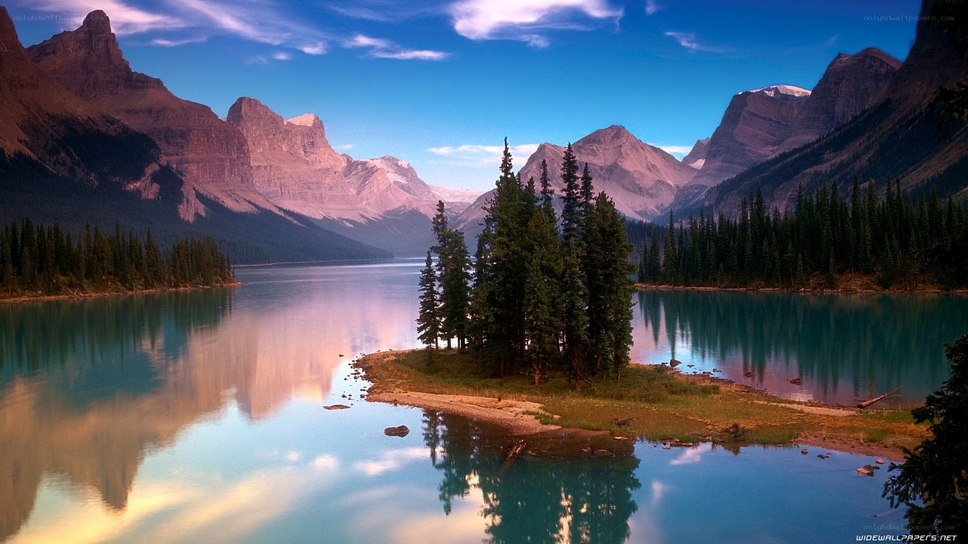 Mountain lake with forest island