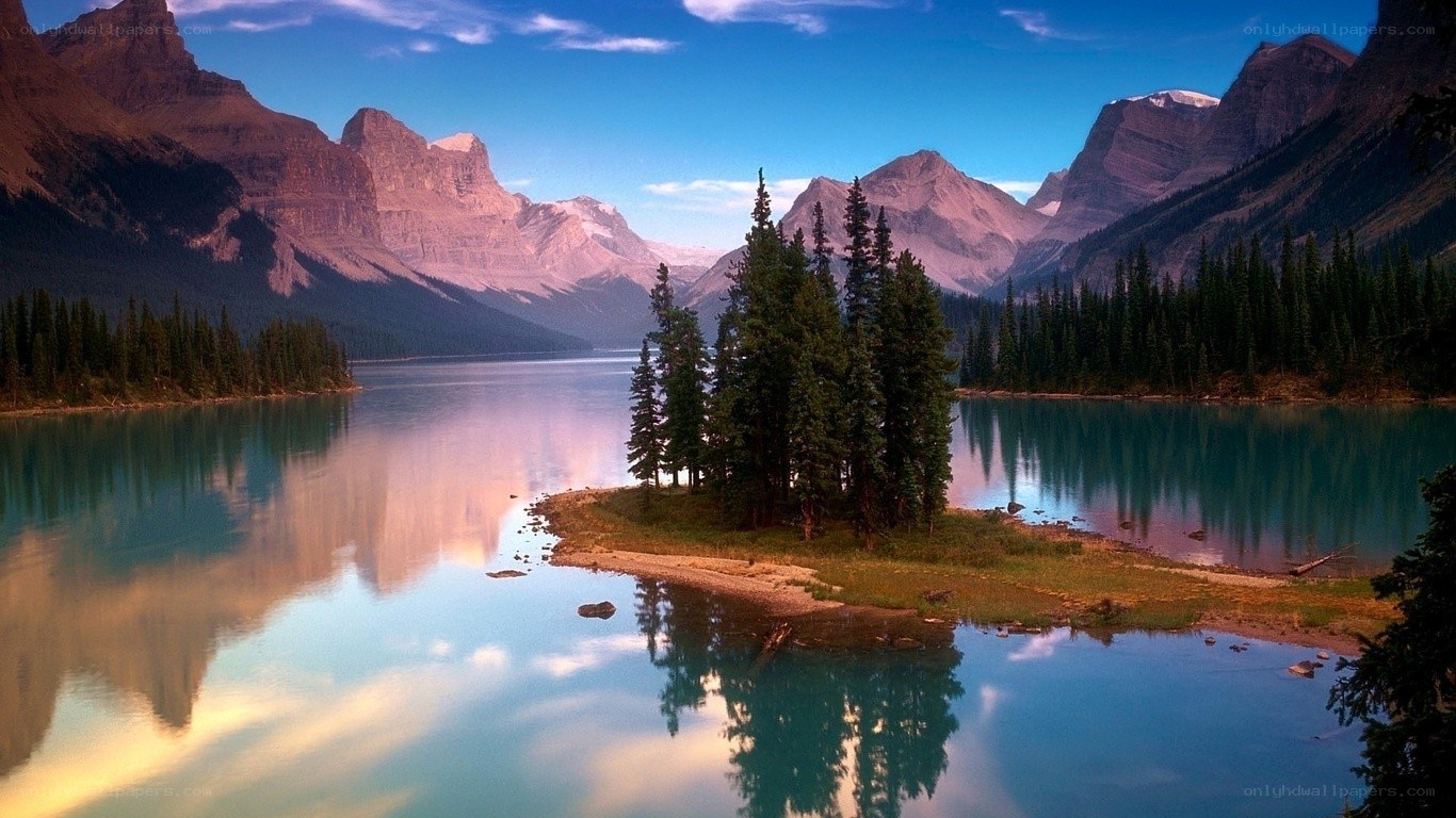 Mountain lake with forest island