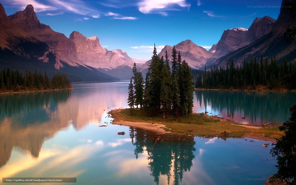 Mountain lake with forest island
