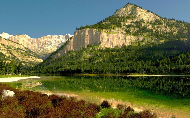 Mountain lake with forest reflection