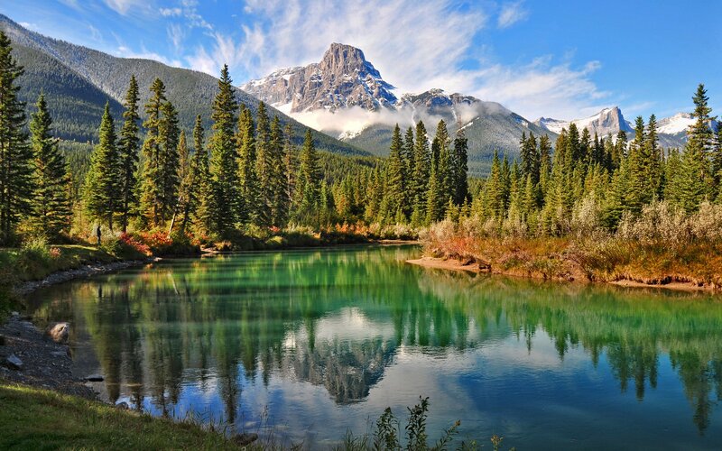 Mountain lake with forest reflection