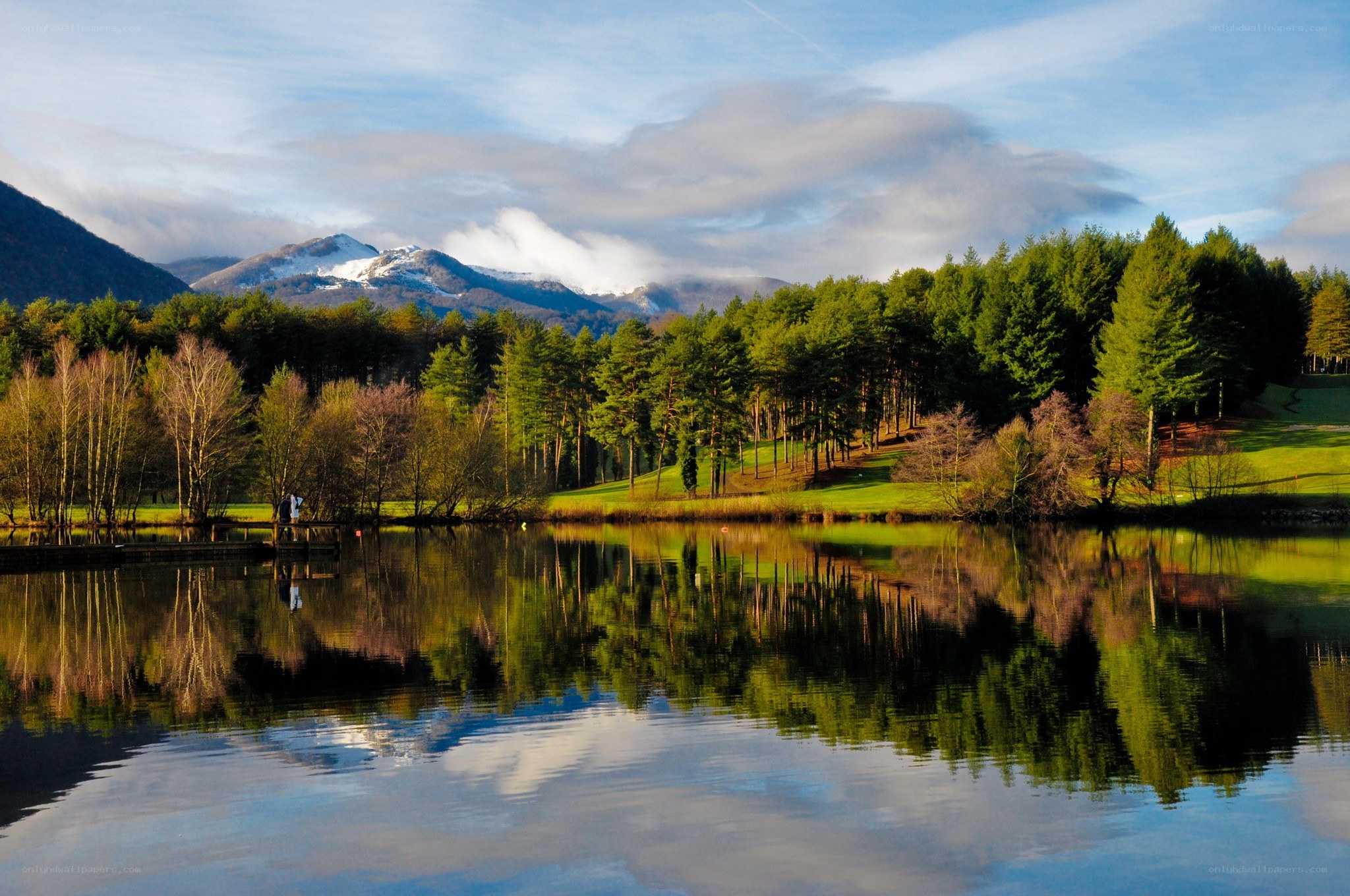 Mountain lake with forest reflection