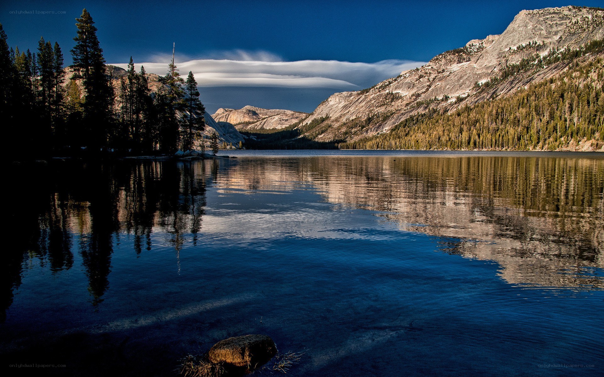 Mountain lake with forest reflection
